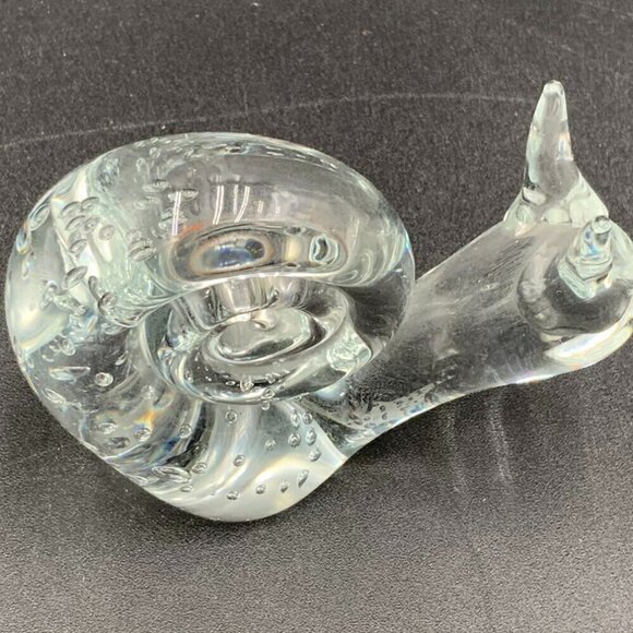 Snail (Gastropod) Paperweight Clear Art Glass with Controlled Bubbles 3" Tall - Picture 2 of 6